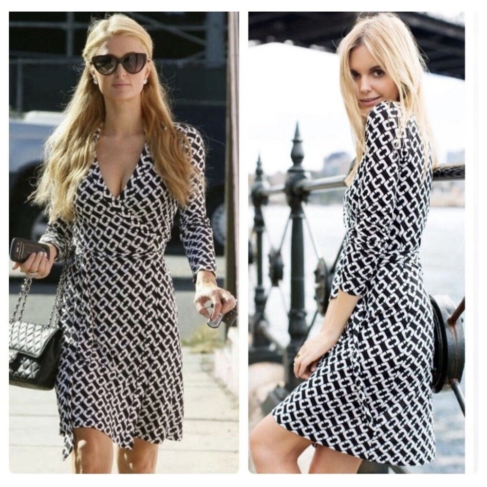Size 12 NWT DVF Diane von Furstenberg New Julian Two Chain Link Silk Wrap Dress - Picture 7 of 7